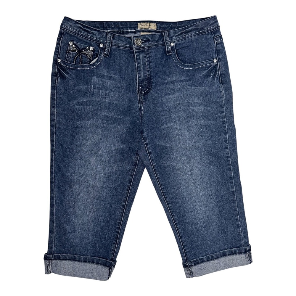 Earl Jean Women Size-12 Blue‎ Denim Cuffed Capri Mid-Rise